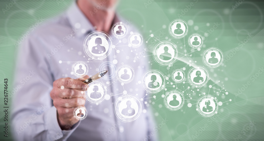 Man touching a social network concept Man touching a social network concept
