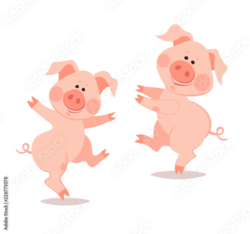 Cartoon little dancing piglets.The year of the pig. Chinese New  © orhideia