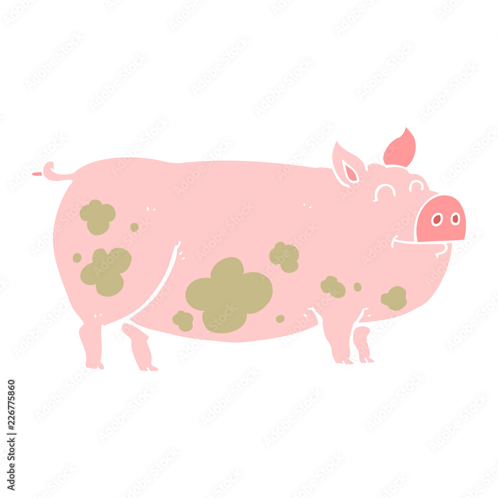 flat color illustration of a cartoon muddy pig flat color illustration of a cartoon muddy pig