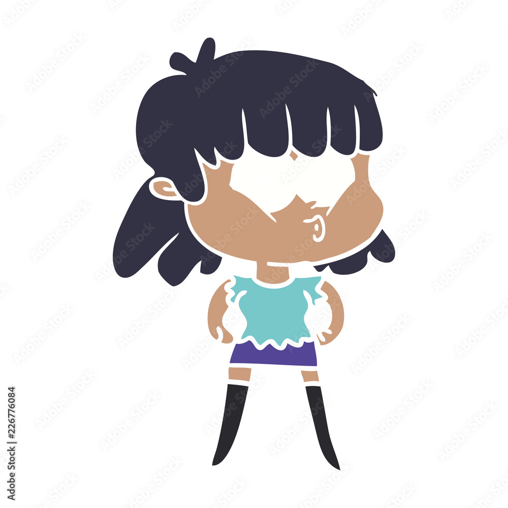flat color style cartoon whistling girl