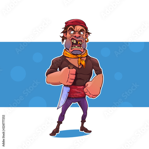 Cartoon pirate with a knife.Vector illustration, eps 10.