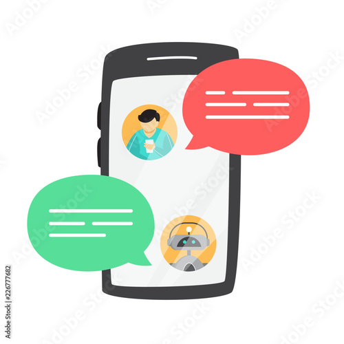 Man talking to a chatbot online on smartphone