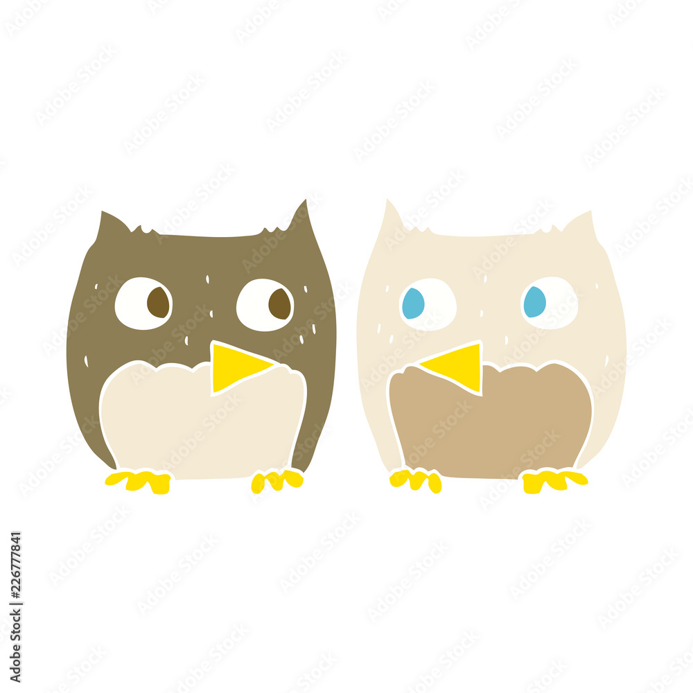 flat color illustration of a cute cartoon owls