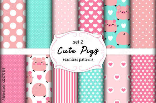 Cute set of pigs seamless patterns