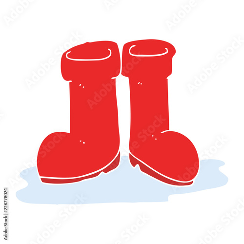 flat color illustration of a cartoon wellington boots in puddle