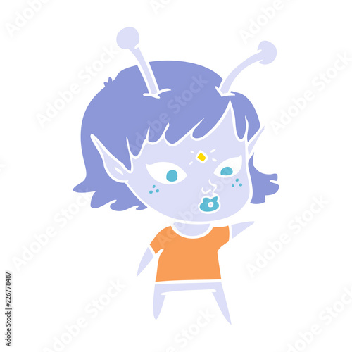 pretty flat color style cartoon alien girl