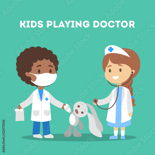 Cute kid in doctor uniform treat toy