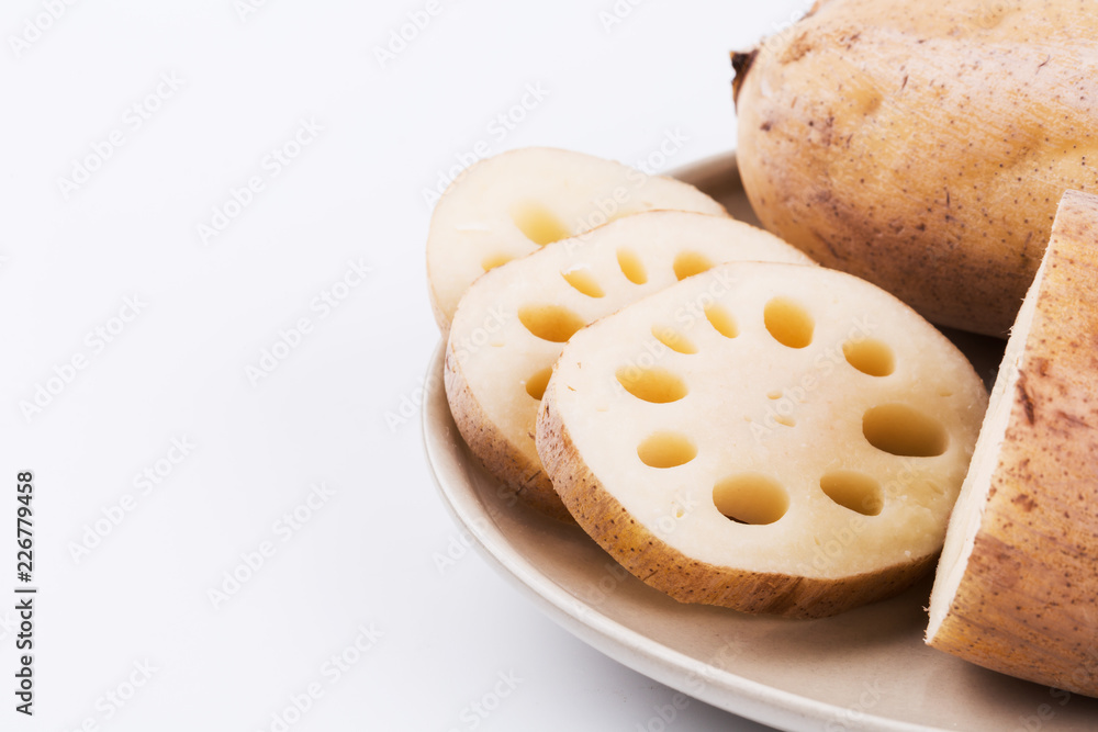 Closeup of lotus root on a plate Closeup of lotus root on a plate