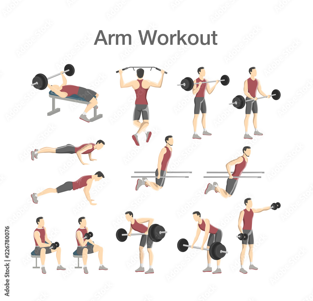 Arm workout set for men with different tools Stock Vector