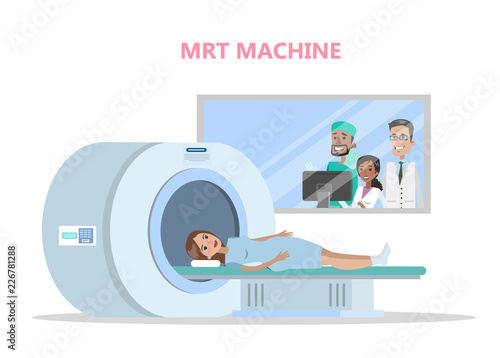 MRI process. Young woman lying in the machine