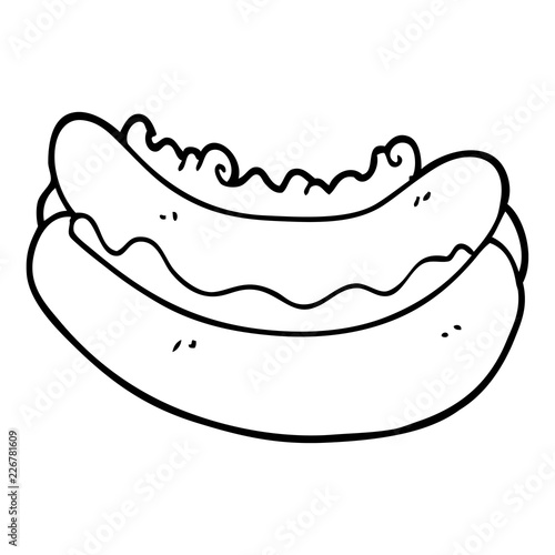 line drawing cartoon hotdog in a bun