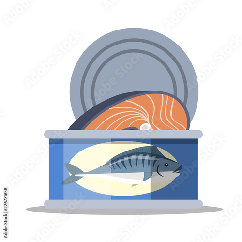 Canned seafood. Fish in the metal can