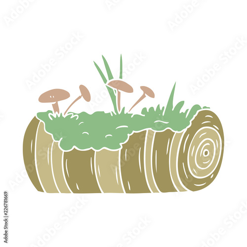 flat color style cartoon old log with mushrooms