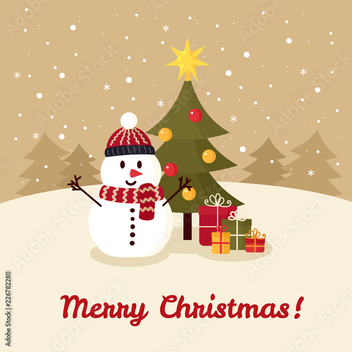 Snowman near Christmas tree with gifts © nasik