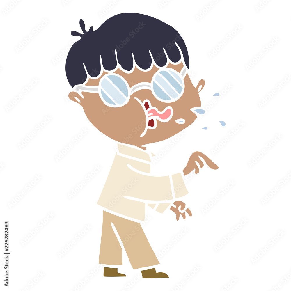 flat color style cartoon boy wearing spectacles and making point flat color style cartoon boy wearing spectacles and making point