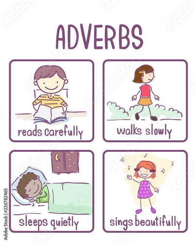 Stickman Kids Adverb Samples Illustration
