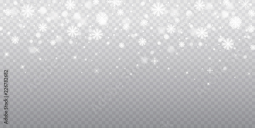 Stock vector illustration falling snow. Snowflakes  snowfall. Transparent background. Fall of snow.