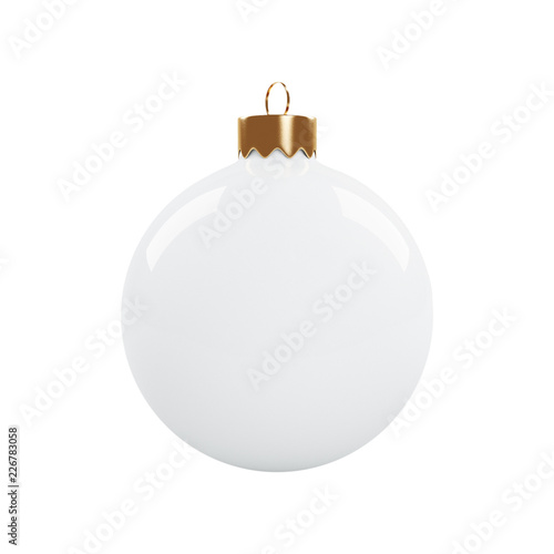 Isolated Glass White Christmas tree toy on a gray background, mockup, 3d render.