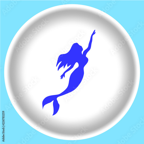 sighn Girl mermaid silhouette with a tail on white plate isolated on blue background. vector mermaid illustration.