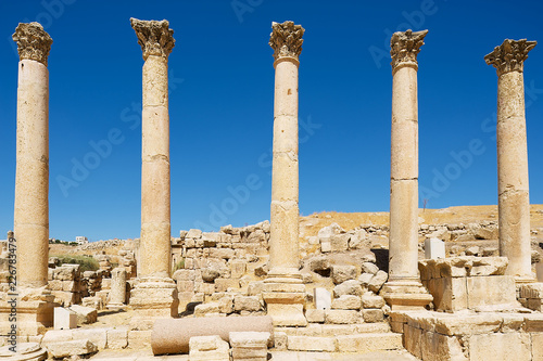 Ruins of the Colonnade street in the ancient Roman city of Gerasa (modern Jerash) in Jordan.