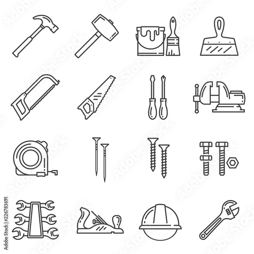 Woodwork, carpentry tools vector icons