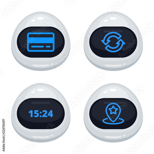 Vector set of robot emoticons. Collection of cyborg characters with different interface messages in cartoon style on white background