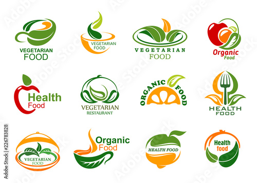 Vegetarian and vegan organic food icons