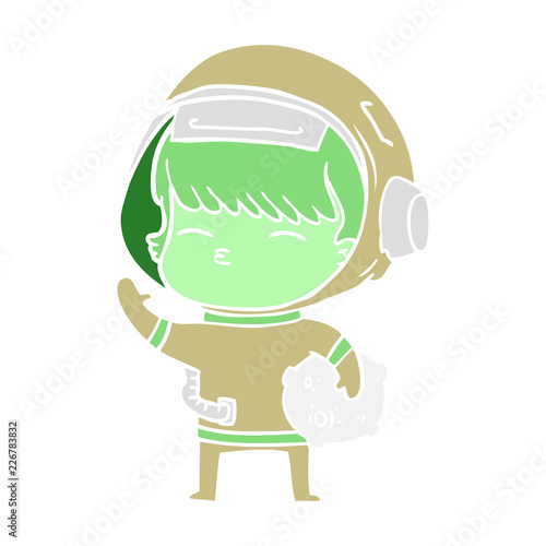 flat color style cartoon curious astronaut carrying space rock