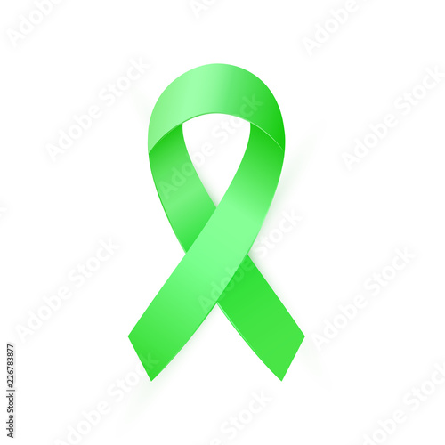 Green Awareness ribbon for Organ Transplant and Donation Awareness, Scoliosis, Mental health symbol.