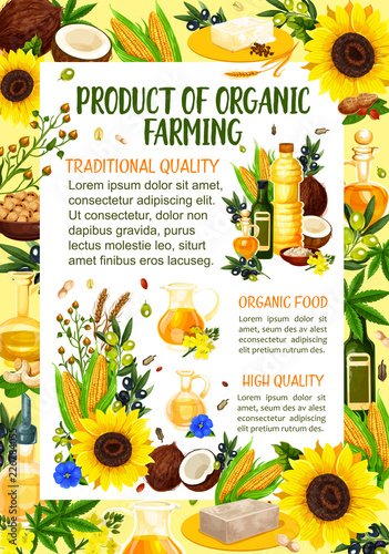 Organic farm oil and butter products, vector