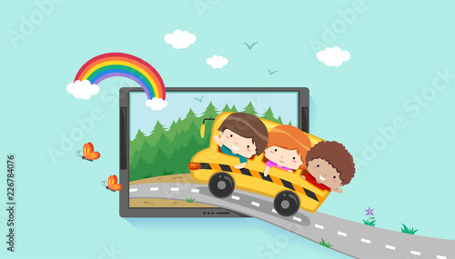 Kids Virtual Field Trip Laptop Illustration