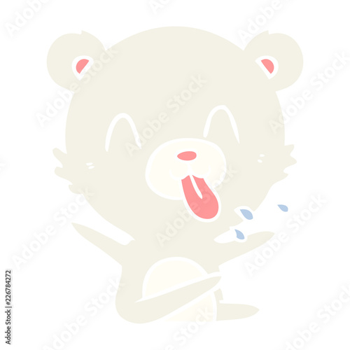 rude flat color style cartoon polar bear sticking out tongue