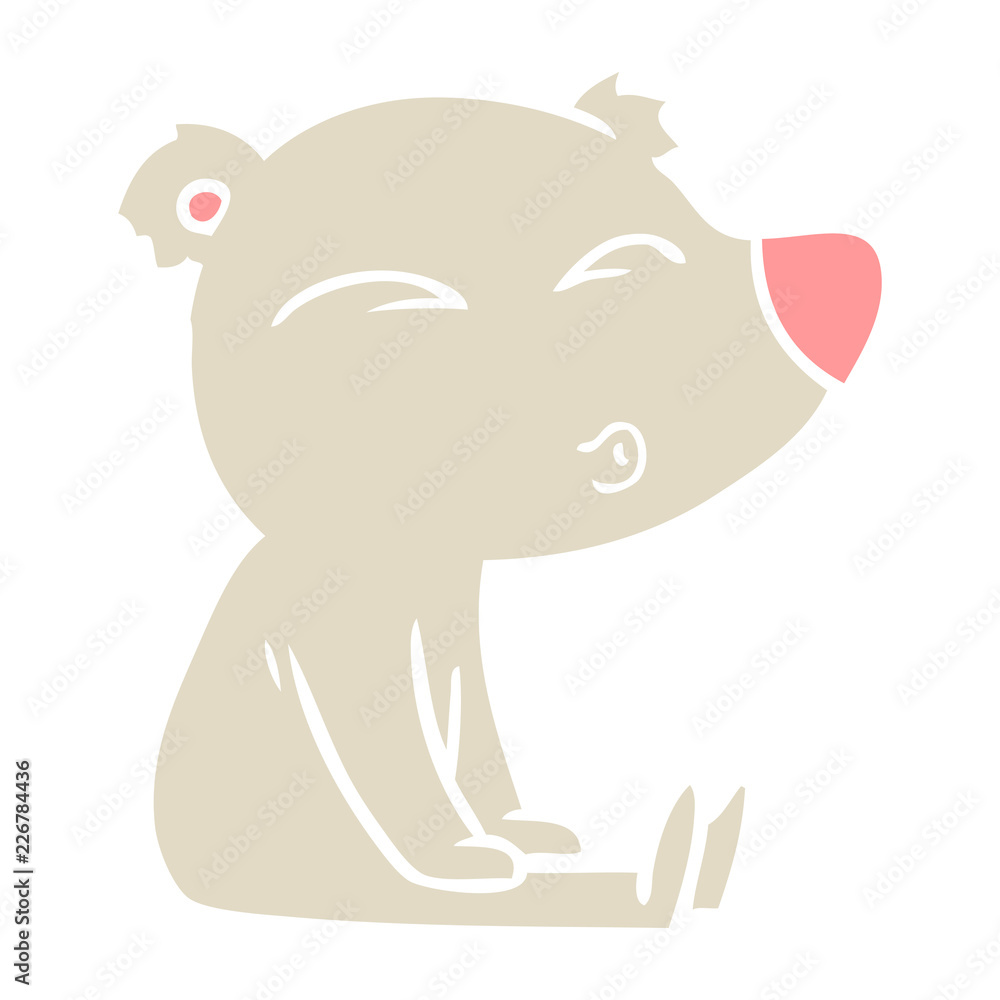 Obraz premium flat color style cartoon whistling bear sitting