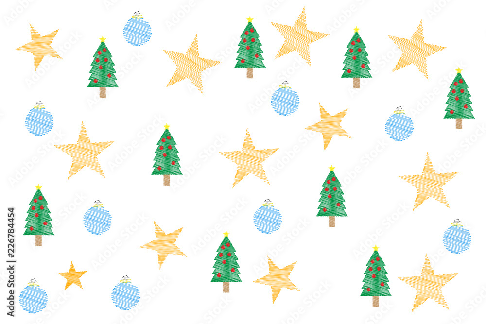 Fondo navideño de pinos, estrellas y bolas de navidad azules. Stock Vector  | Adobe Stock