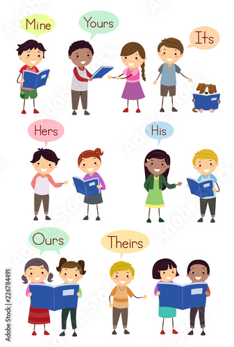 Stickman Kids Possessive Pronouns Illustration
