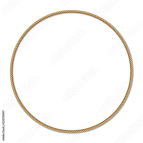 Yellow rope woven circle vector border, circle vector frame, isolated on white background