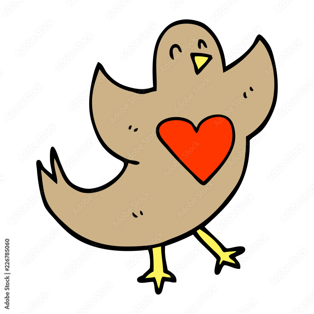 cartoon doodle bird with love heart cartoon doodle bird with love heart