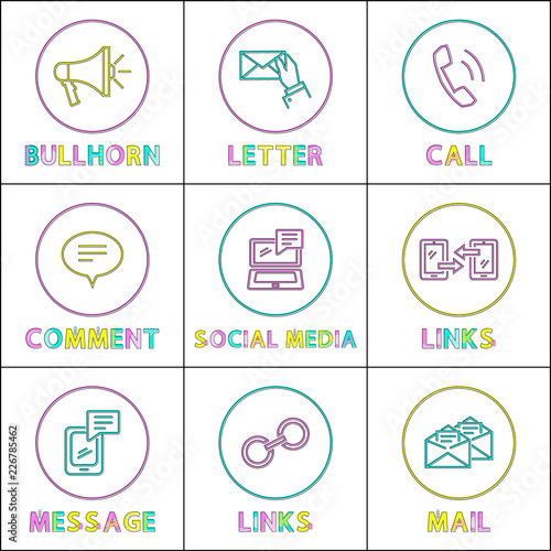 Social Media and Internet Round Linear Icons Set