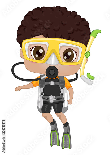 Kid Boy Black Scuba Dive Illustration