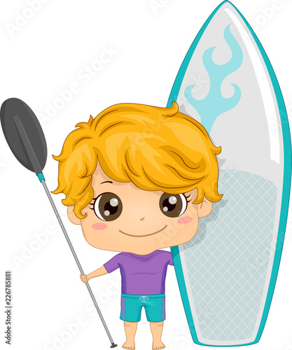 Kid Boy Paddleboarding Illustration