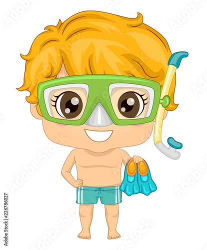 Kid Boy Snorkeling Illustra...