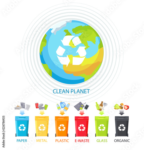 Clean Planet and Waste Recycling Colorful Banner