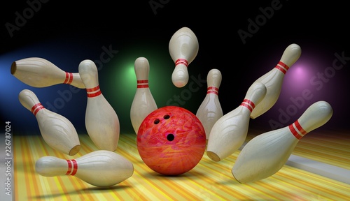 Bowling background with skittles and ball
