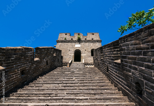 View of the ruins of the Great Wall of China at Mutianyu section in northeast of central Beijing, China.