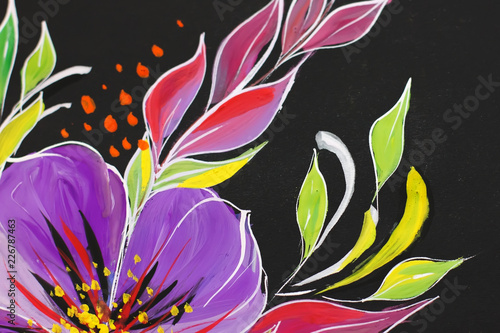 Fototapeta Naklejka Na Ścianę i Meble -  Flowers illustration on a black background. Oil Painting, Impressionism style, flower painting, canvas,