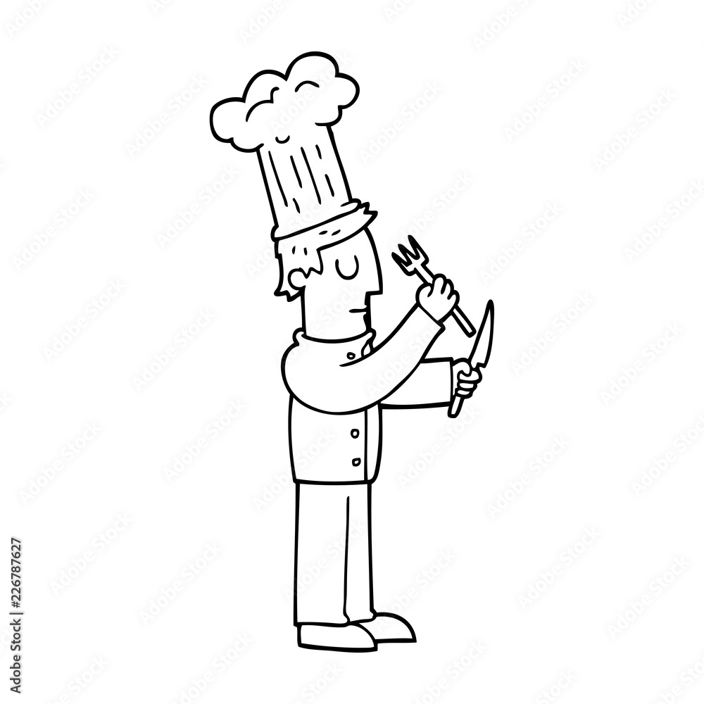 line drawing cartoon chef with knife and fork line drawing cartoon chef with knife and fork
