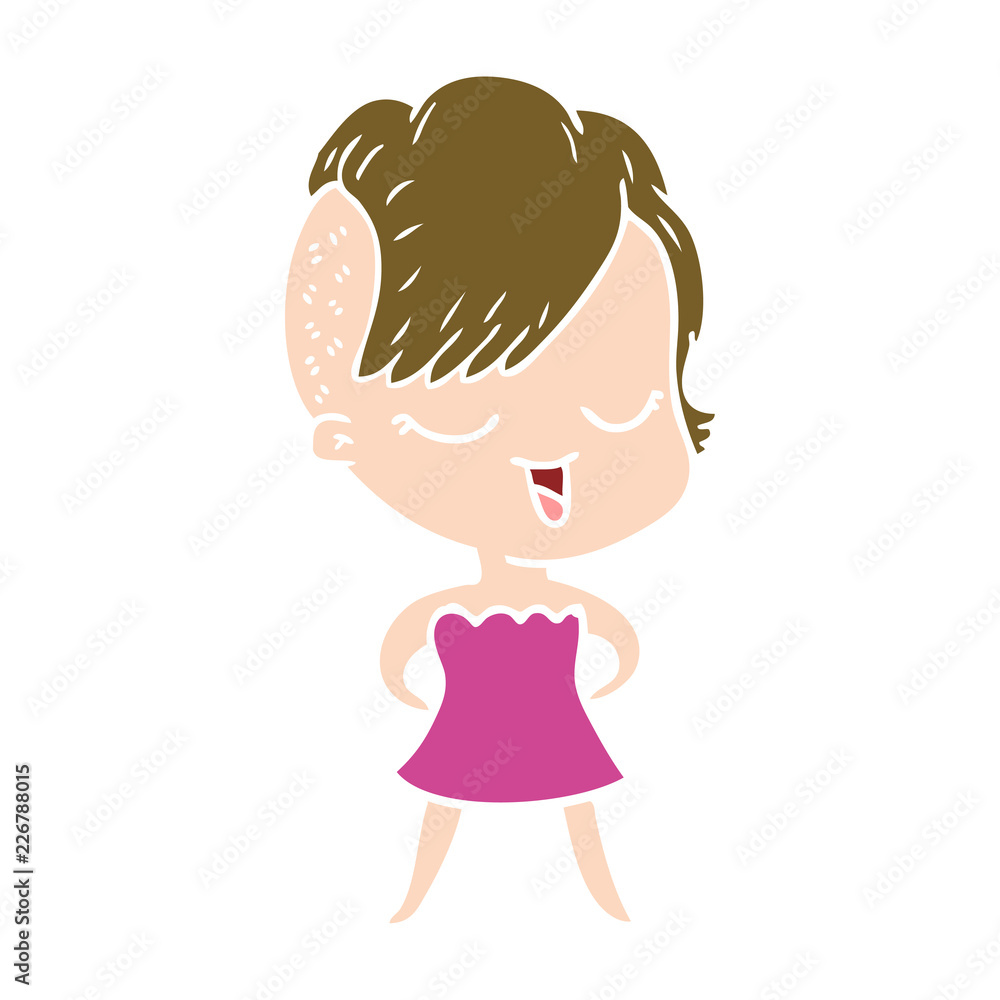 happy flat color style cartoon girl in cocktail dress happy flat color style cartoon girl in cocktail dress