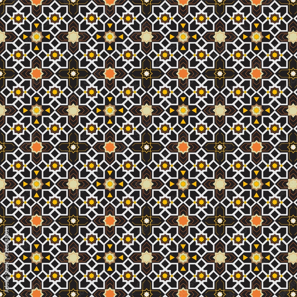 Oriental traditional ornament, Mediterranean pattern,Moroccan zellij tile design, vector illustration, summer vector design seamless pattern.