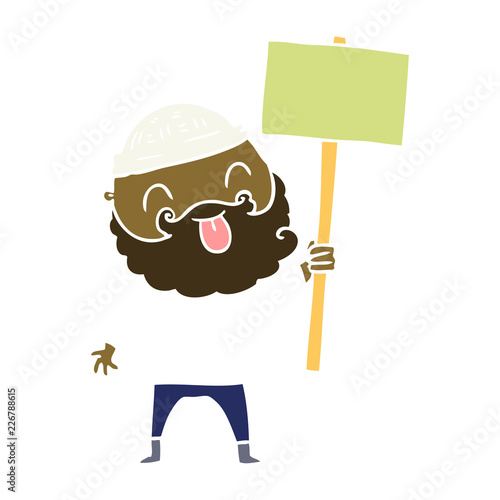 bearded protester flat color style cartoon