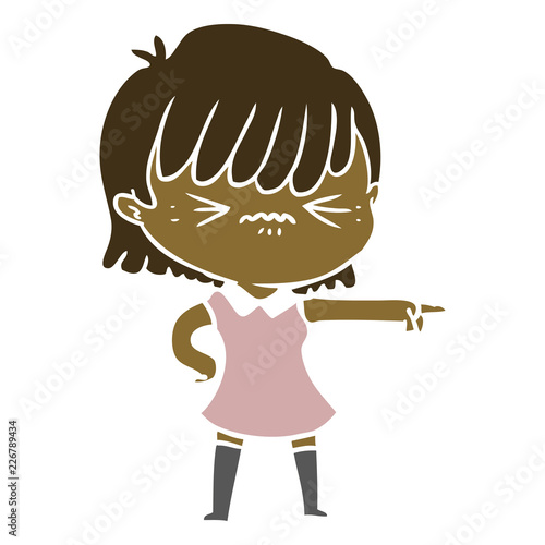 annoyed flat color style cartoon girl blaming